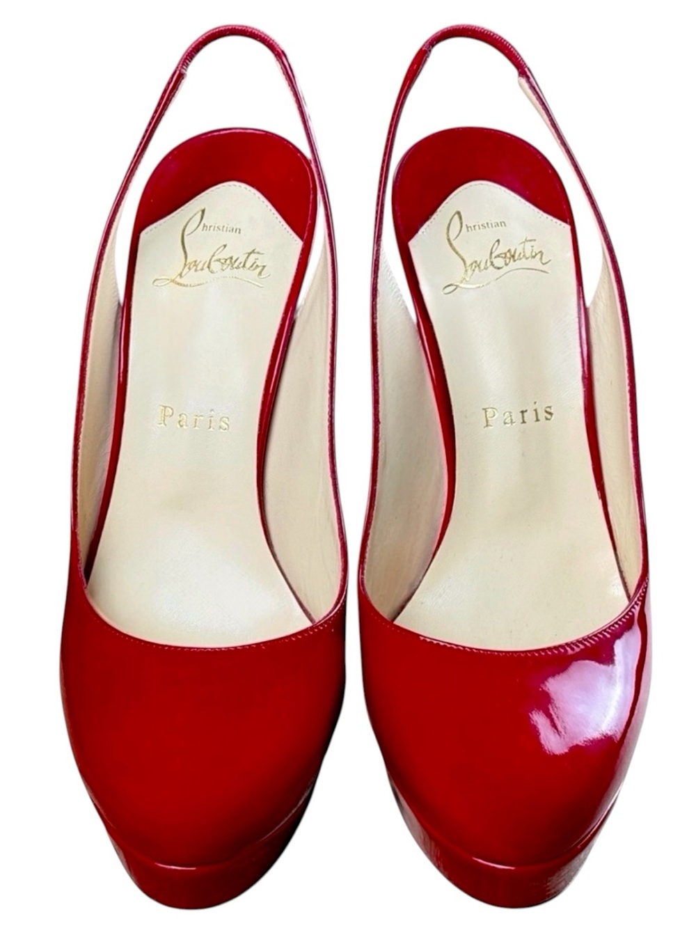 Christian Louboutin red patent leather slingback platform pumps Size 37
